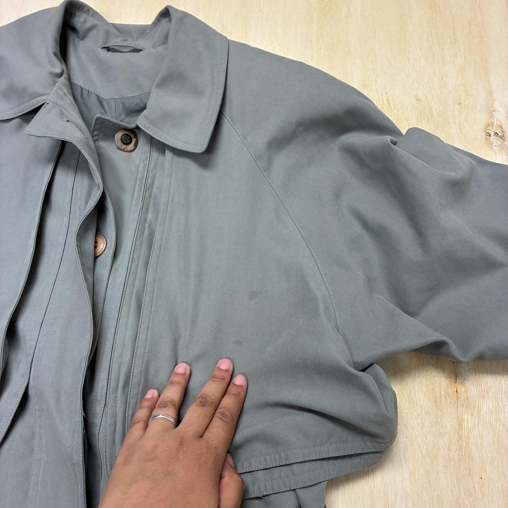 Fitzwright Coat Womens 10 Gray Long Rain Trench Collared Lined Button Pockets - Picture 5 of 10